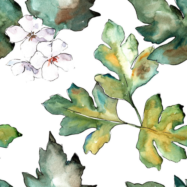 Hawthorn green leaves in a watercolor style. Seamless background pattern. Fabric wallpaper print texture. Aquarelle leaf for background, texture, wrapper pattern, frame or border. - Photo, Image