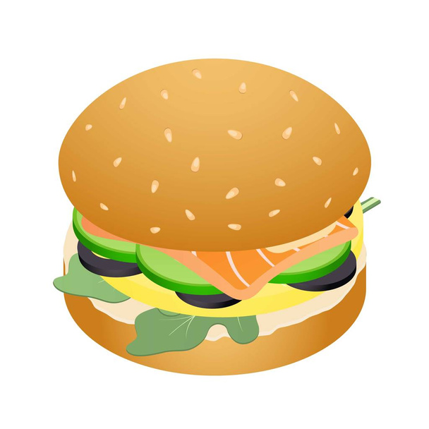 Icono de hamburguesa fresca, estilo isométrico
 - Vector, imagen
