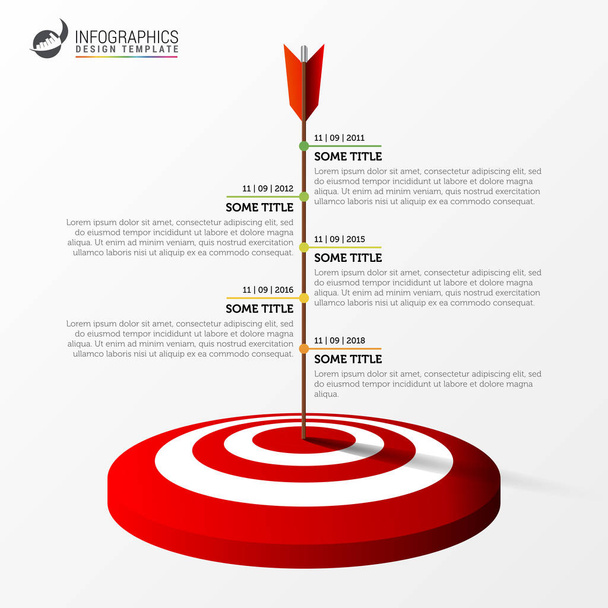 Infographic design template. Timeline concept with target. Can be used for workflow layout, diagram, banner, webdesign. Vector illustration - Vektori, kuva