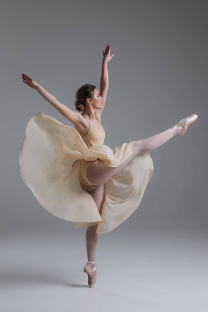 Dancing is creating a sculpture! Beautiful graceful delicate young woman dancing and showing the beauty of a such classical art as ballet. - Photo, Image