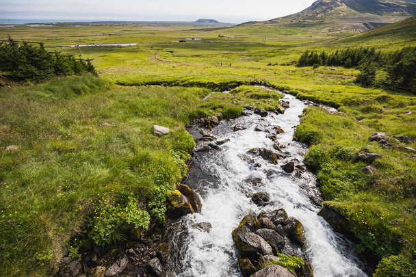 Барвистий вид на зелений каньйон з чистим струмком води Ісландія
 - Фото, зображення