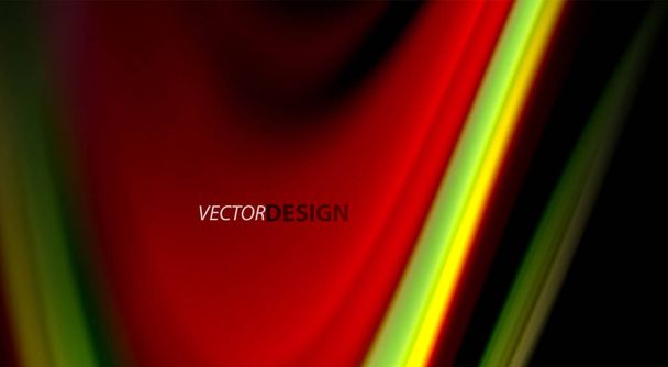 Fluid rainbow colors on black background, vector wave lines and swirls - Wektor, obraz