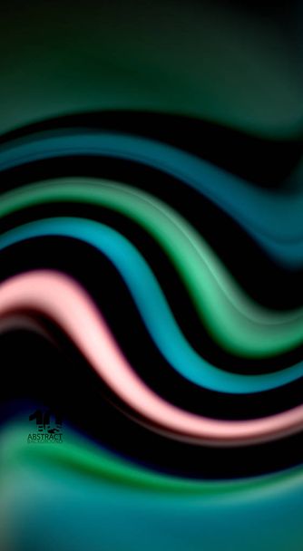 Υγρό ουράνιο τόξο χρώματα σε μαύρο φόντο, διάνυσμα κύματος γραμμές και στροβιλίζεται - Διάνυσμα, εικόνα