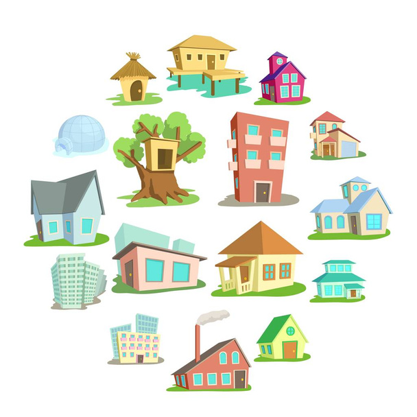 Houses icons set, cartoon style - Vector, Imagen