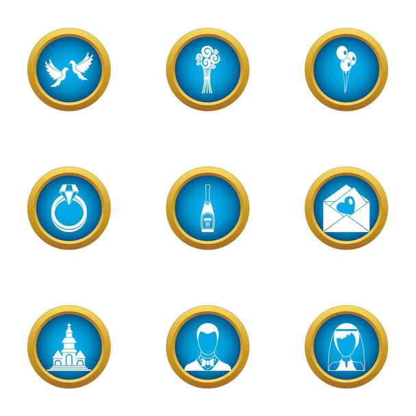 Married couple icons set, flat style - Διάνυσμα, εικόνα