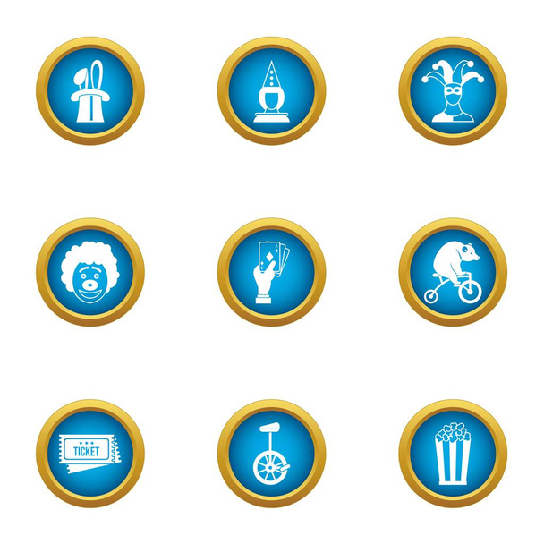 Private circus icons set, flat style - Vector, afbeelding