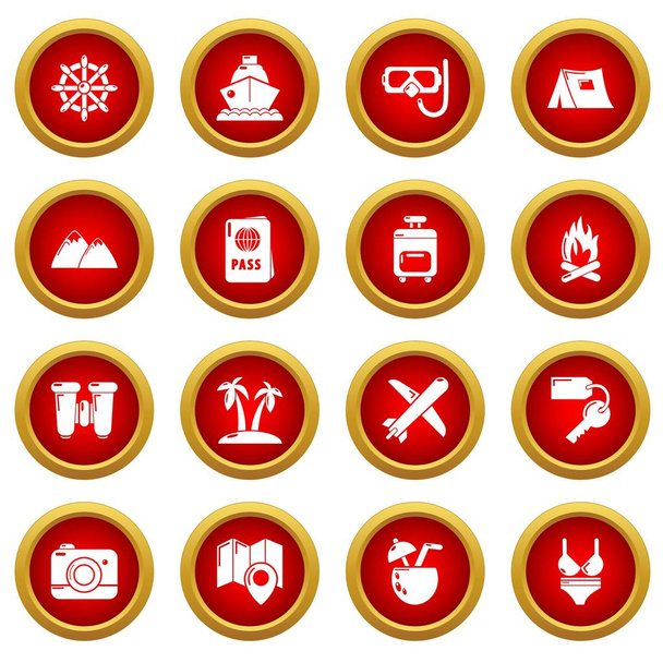 Travel summer icons set. Simple illustration of 16 building vehicles vector icons for web - Vetor, Imagem
