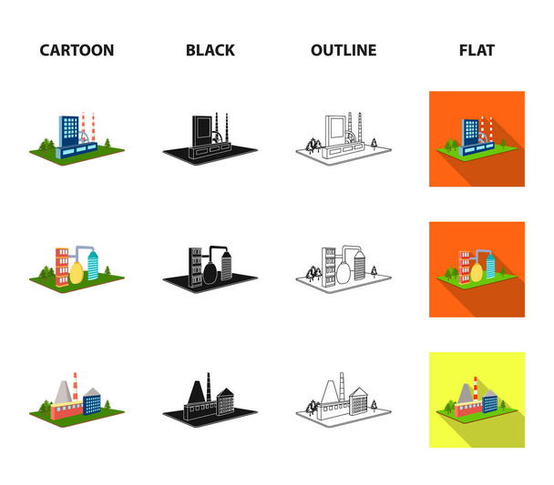 Processing factory,metallurgical plant. Factory and industry set collection icons in cartoon,black,outline,flat style isometric vector symbol stock illustration web. - Вектор, зображення