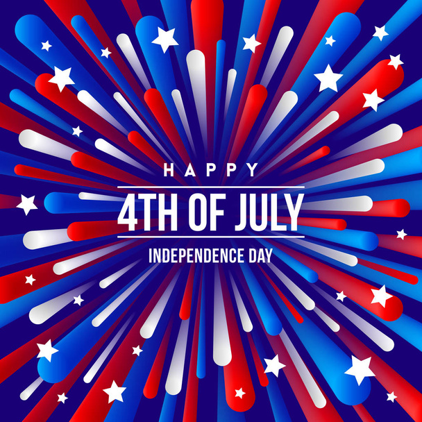 4th of July, Independence day - greeting design with USA patriotic colors firework burst rays - Wektor, obraz