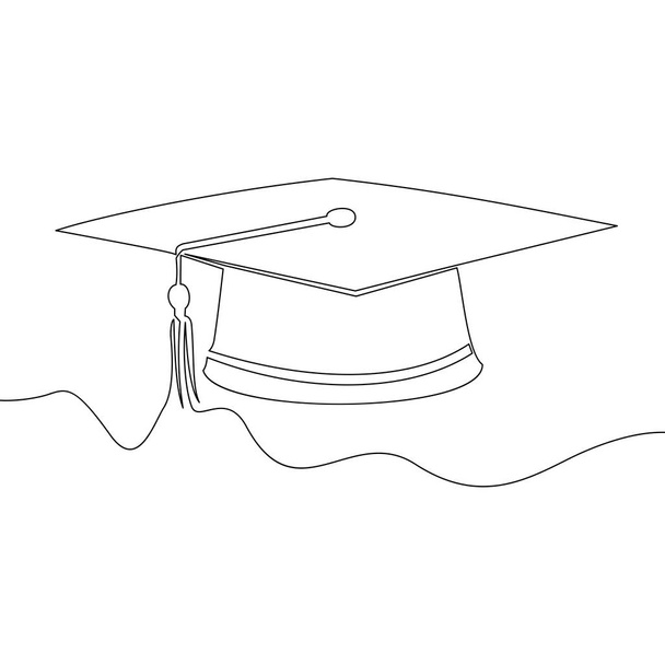 Gorra académica cuadrada, gorra oxford, dibujada por una sola línea sobre un fondo blanco. Vector de línea continua
 - Vector, Imagen
