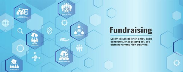 Άνθρωποι εργάζονται μαζί - Ταμείο διαφορετικές ιδέες σε απευθείας σύνδεση με εικονίδιο χρήματα ορίστε κεφαλίδα Web banner - Διάνυσμα, εικόνα