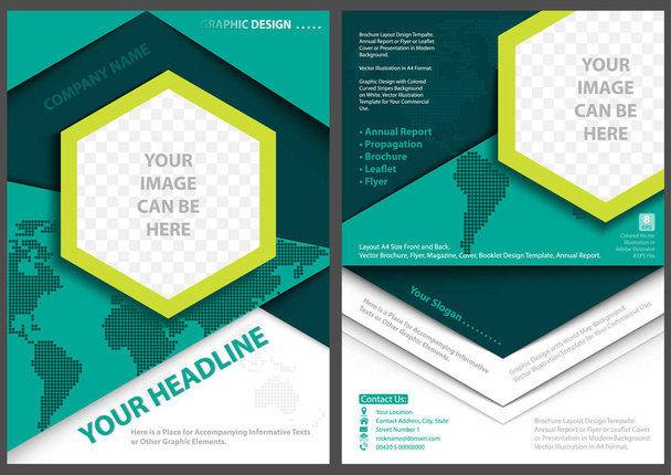 Flyer Template in Geometric Style with World Map Background - Abstract Front and Back Graphic Design Illustration, Vector - Vector, Image