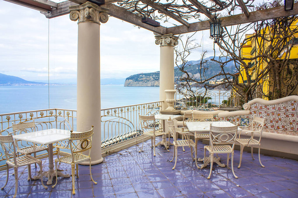 Sorrento, Italy - March 7, 2018: Opened empty terrace with overlooking the sea in Sorrento, Italy  - Photo, Image