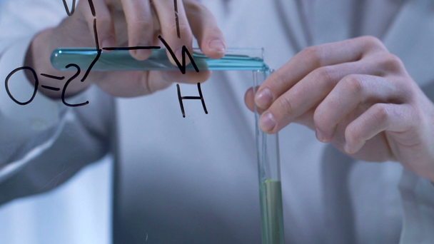 Kemisti sekoittamalla erilaisia reagensseja ohjaavat kirjallinen kaava, kemialliset keksinnöt
 - Materiaali, video