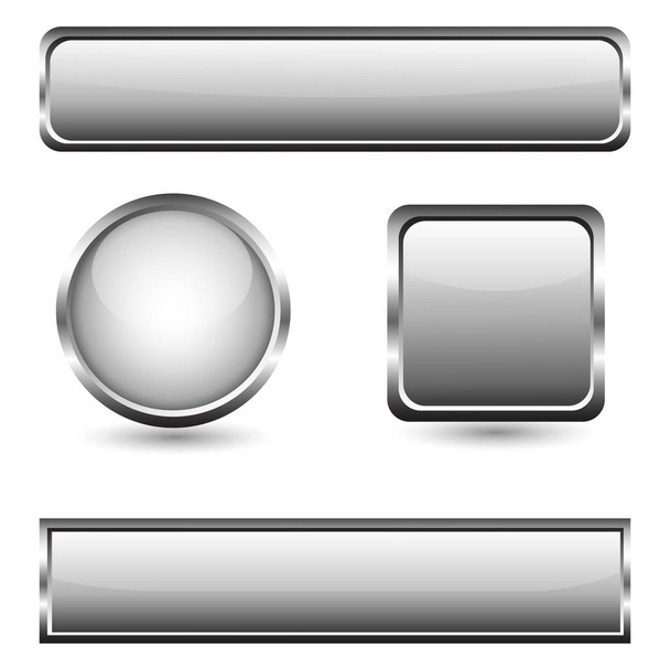 Grey glass buttons with chrome frame - Vector, afbeelding