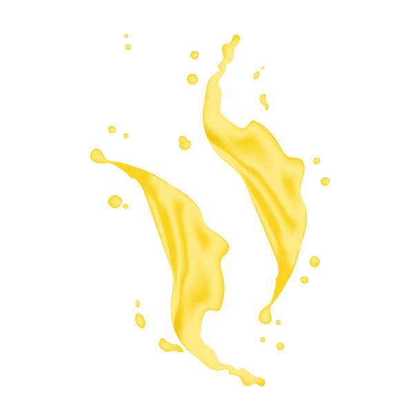 3D-realistische gedraaide ananassap melk plons met druppels. Geïsoleerde ananas yoghurt karamel crème surfen Golf op witte achtergrond. Pakket productontwerp. Eps10-Vector  - Vector, afbeelding