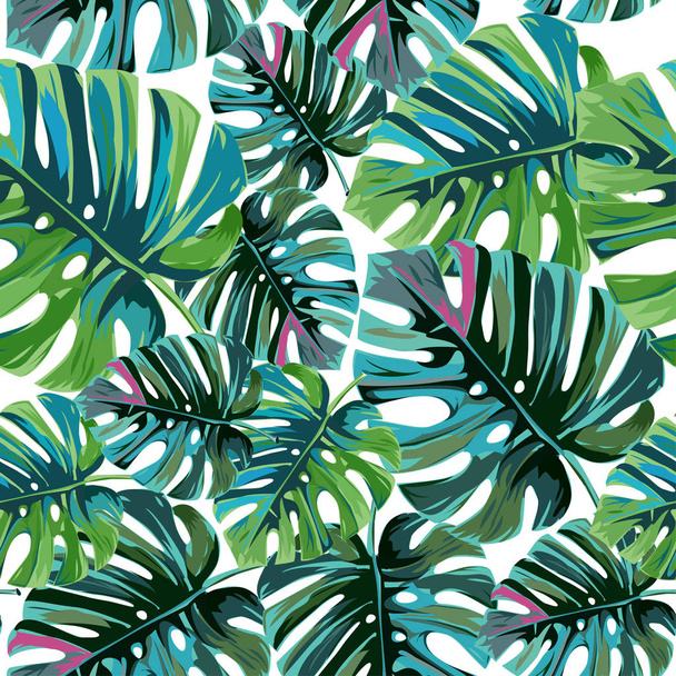 Summer background. Tropical palm leaves, jungle leaves seamless vector floral pattern. - Вектор,изображение
