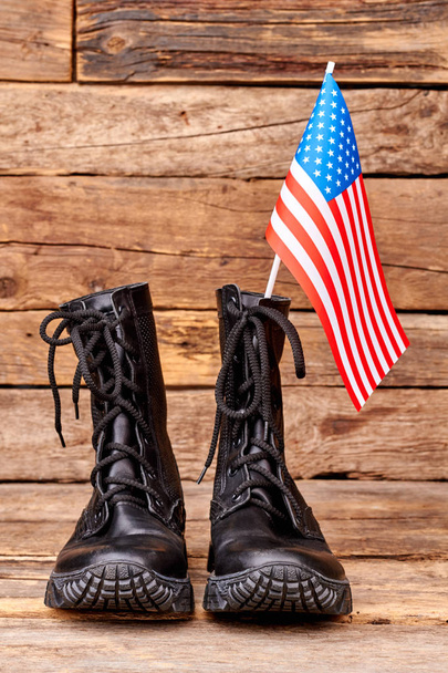 Combat boots with flag of united states. - Fotó, kép
