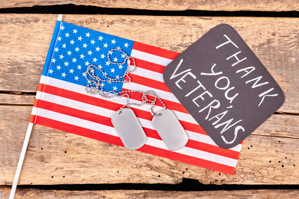 American flag and dog tags. - Photo, Image