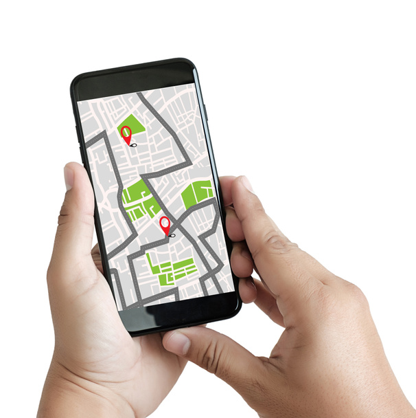 Mapa GPS na trasu Připojení k cílové síti Umístění Ulice Mapa s ikonami GPS Navigace - Fotografie, Obrázek
