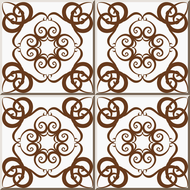 Ceramic tile pattern vortex spiral curve round cross vine kaleidoscope, oriental interior floor wall ornament elegant stylish design - Vector, Image