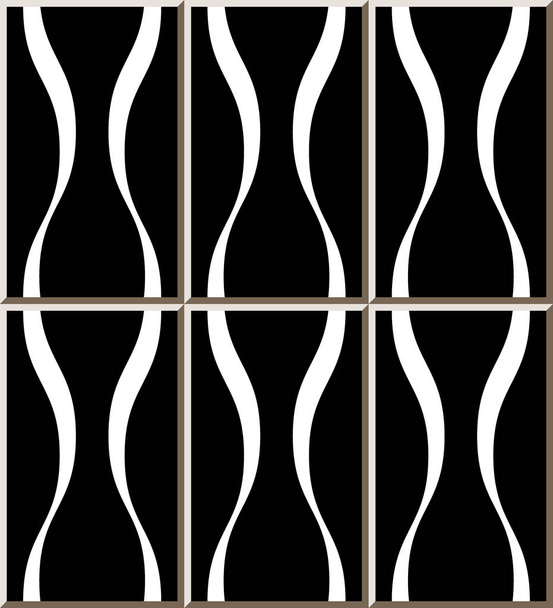Keramik Fliesenmuster schwarz weiß Kurve Spiralkreuzgeometrie, orientalische Bodenbelag Wandornament elegant stilvolles Design - Vektor, Bild