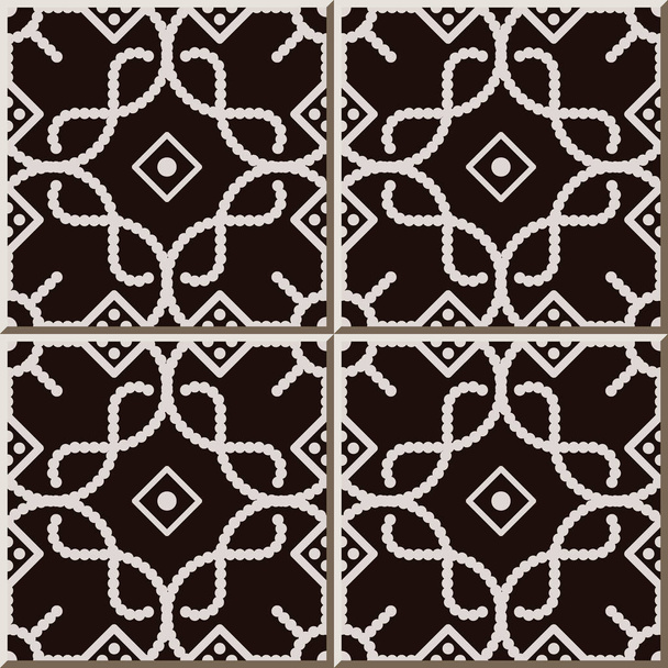 Ceramic tile pattern Curve Square Corner Cross Dot Line Frame, oriental interior floor wall ornament elegant stylish design - Vector, Image