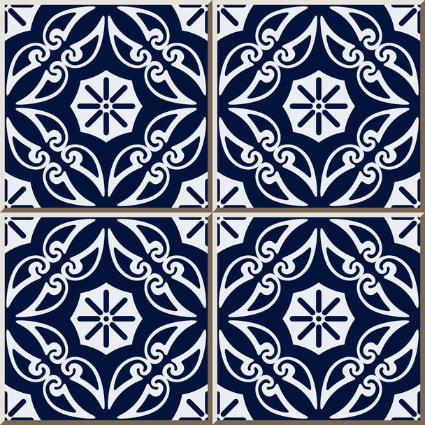 Ceramic tile pattern Curve Spiral Cross Frame Vine Flower, oriental interior floor wall ornament elegant stylish design - Vector, Image