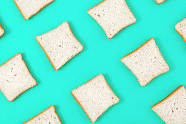 Set toasts bread on blue background top view, flat lay, top view - 写真・画像