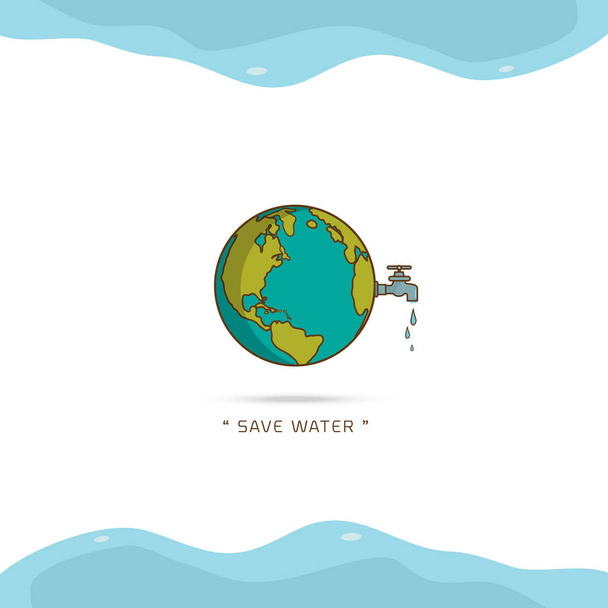 Water world day with hand hold faucet or water tap with a drop of water out to earth and save water text vector design illustration - Vector, Image