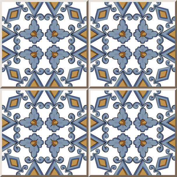 Ceramic tile pattern diamond check square round curve cross flower frame line, oriental interior floor wall ornament elegant stylish design - Vector, Image