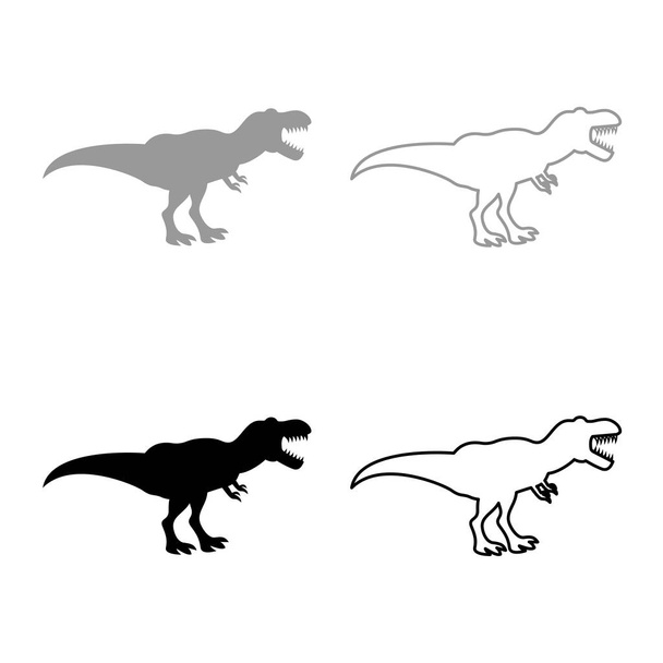 Dinozor tyrannosaurus t rex Icon set gri siyah renkli anahat - Vektör, Görsel