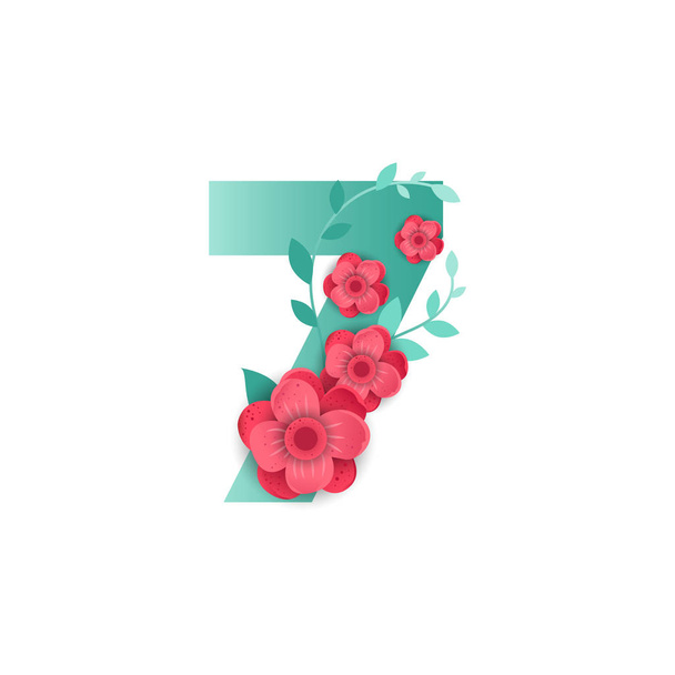 Color number 7 with beautiful flowers - Vector, Image