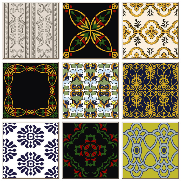 Oriental antigo padrão de cerâmica retro conjunto coleção combinação de azulejos, decoração de piso interior vintage
. - Vetor, Imagem