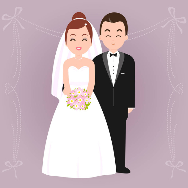 Vector Illustration of a bride and a groom. - Вектор,изображение