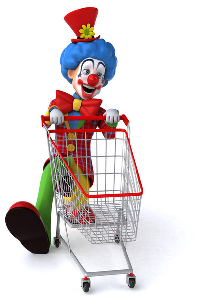 Fun clown cartoon character with cart - Fotó, kép