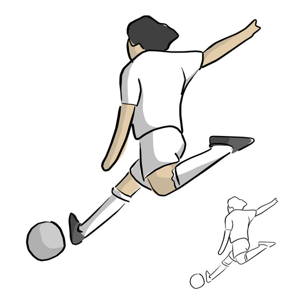 sooccer player shooting vector illustration sketch doodle hand drawn with black lines isolated on white background - Vector, Image