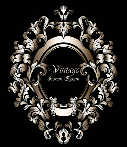 Round Golden Frame Vector. Classic rich ornamented carved decors. Baroque sophisticated designs - Vector, Image