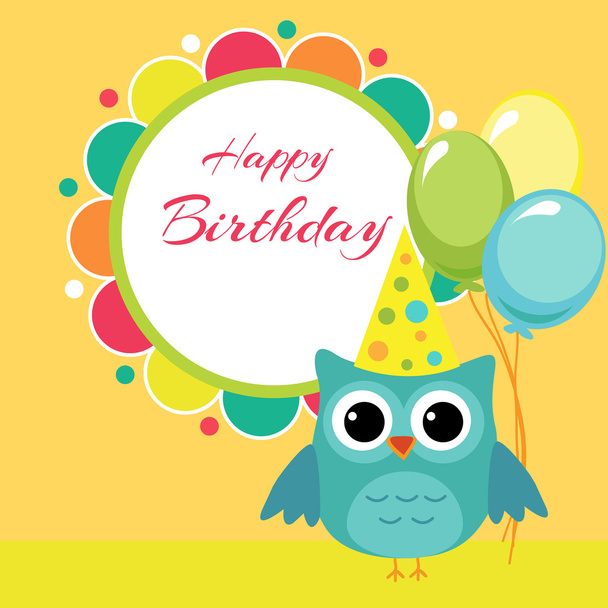 Vector birthday party card with owl - Vector, Image