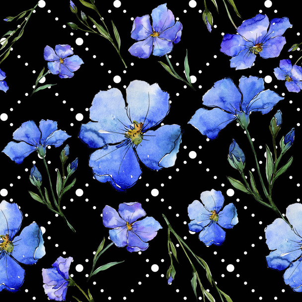 Μπλε λινάρι. Floral βοτανικό λουλούδι. Απρόσκοπτη υπόβαθρο μοτίβο. Ύφασμα ταπετσαρία υφή. Ακουαρέλα wildflower για φόντο, υφή, μοτίβο περιτύλιγμα, πλαίσιο ή στα σύνορα. - Φωτογραφία, εικόνα