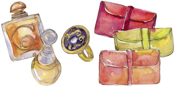 Fashionable accessories sketch fashion glamour illustration in a watercolor style isolated. Aquarelle fashion sketch for background, texture, wrapper pattern, frame or border. - Фото, зображення