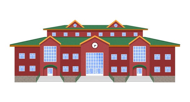 Edifício público, instituição de ensino (biblioteca, escola, Faculdade, Instituto, Academia, Universidade, Banco, Palácio) com relógio de tijolo vermelho
 - Vetor, Imagem