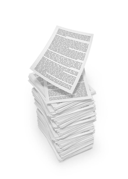 stack of paper, flying paper, isolated on white background. 3d illustration - Фото, изображение
