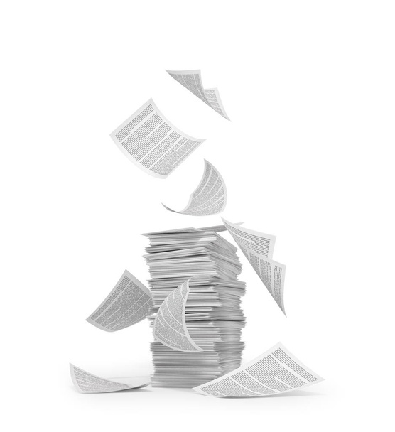 stack of paper, flying paper, isolated on white background. 3d illustration - Foto, Imagem