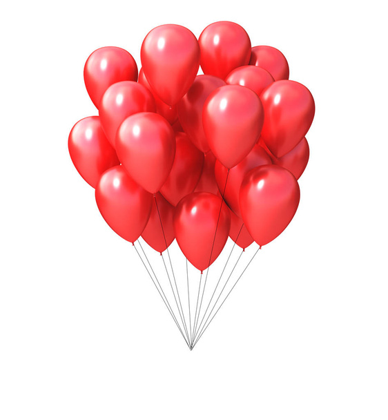 Group of red balloons. 3d illustration - Zdjęcie, obraz