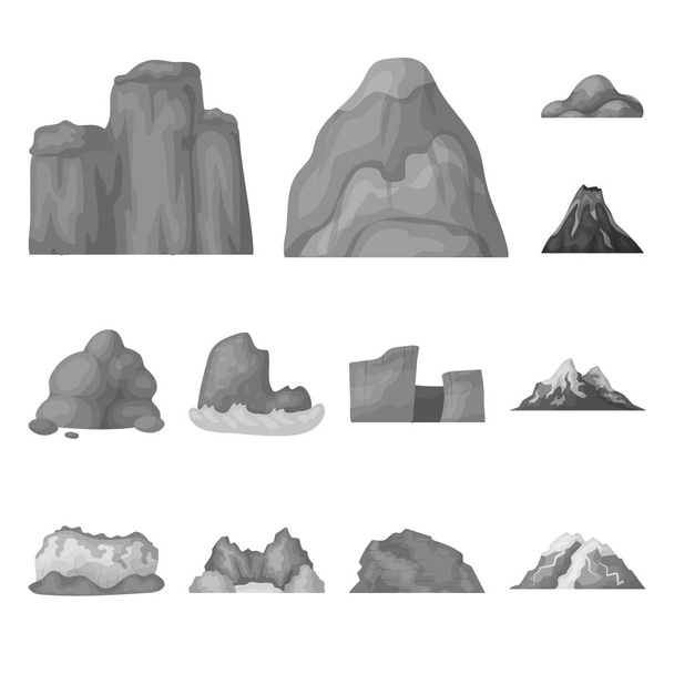 Different mountains monochrome icons in set collection for design.Mountains and landscape vector symbol stock web illustration. - ベクター画像