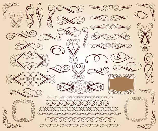 Decorative elements: border ,vignettes ,border, dividers.Vector illustration.Brown on beige - Vector, Image
