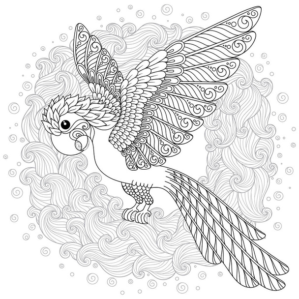 Zentangle stylized cartoon parrot . Hand drawn sketch for adult antistress coloring page, T-shirt emblem, logo or tattoo with floral design elements. - Vetor, Imagem