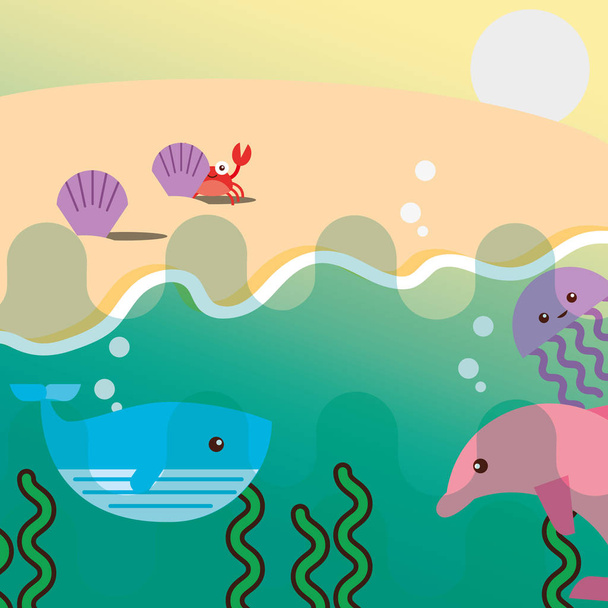Dibujos animados vida marina
 - Vector, Imagen