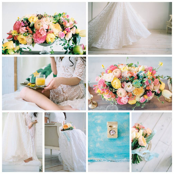 El montaje de las imágenes de boda - la preparación hermosa al matrimonio. Collage.
 - Foto, imagen